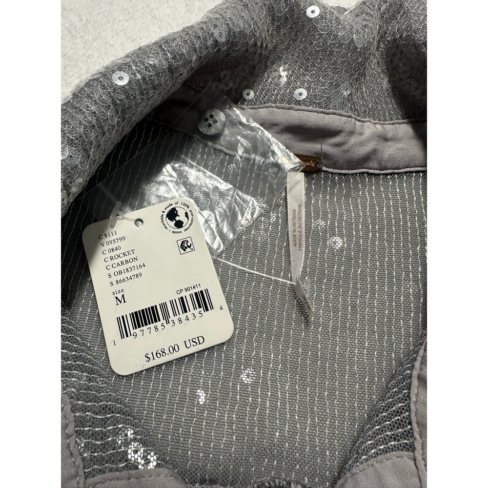 Free People Sequin Button Down Women M Carbon Grey NWT Oversized Glam Shirt - Picture 6 of 8